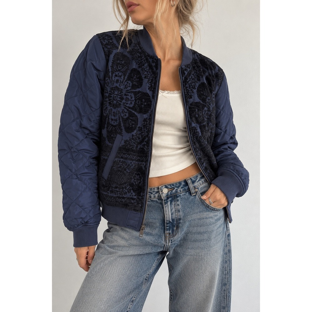 Anthropologie Clemence Velvet Floral Quilted Bomber Jacket Whimsigoth Boho S